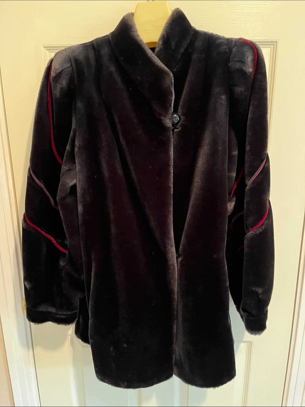 Black Fur Women's Coat with Red Trim
